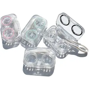 Greta's Tiny Store 4 PCS Contact Lens Cases Colorful Container Holders Portable Mini Soak Storage Kit for Travel & Home Pink Blue Black Clear - Pink,Blue,Black,Clear