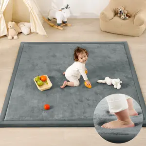 PaPaMat Baby Play Mat for Floor, 1.5" Thick Upgrade Flannel/Coral Fleece Memory Foam Nursery Rug, 79''×59''Extra Soft Non-Slip Crawling Mat for Infants & Toddlers