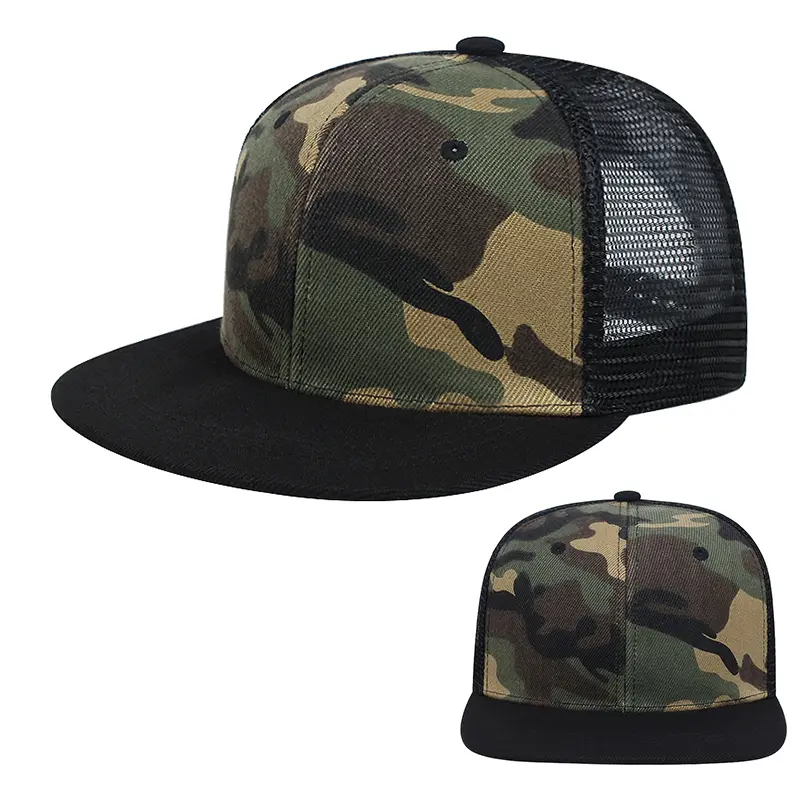 Adults' Camo Embroidered Acrylic Snapback Baseball Cap - Adjustable, Mesh Hardtop, Light Panel, Flat Edge, Dry Clean Compatible, Casual Hip Hop Fashion Accessory (Camo Hats for Men, Women), Camo Embroidered Hats