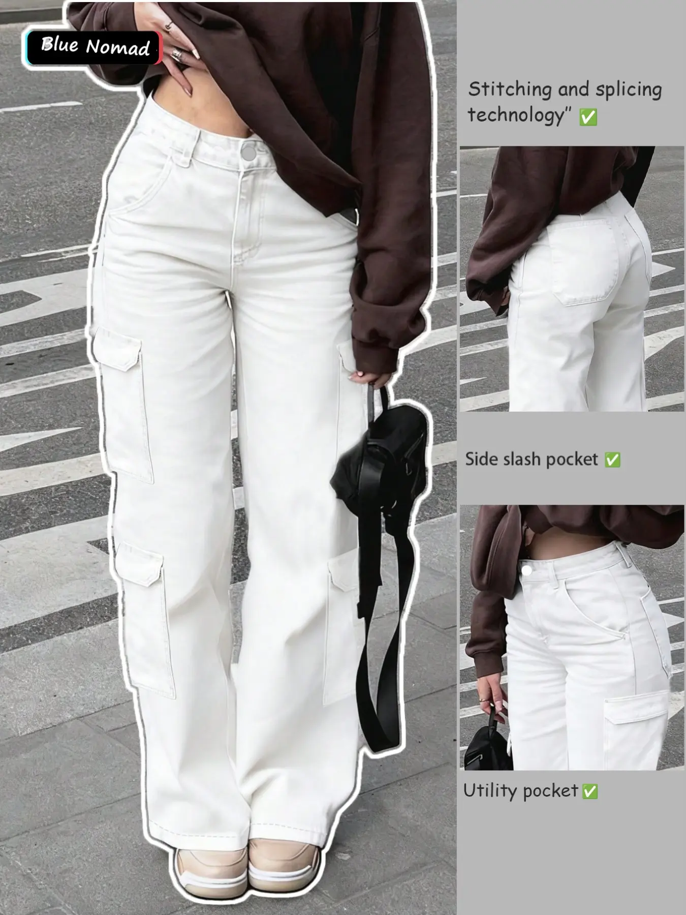 Women's Casual High Waist Denim Jeans Work Pants Bottoms with Pockets, Button, Loose-Fitting Baggy Solid Color Straight Leg Design for Everyday Wear