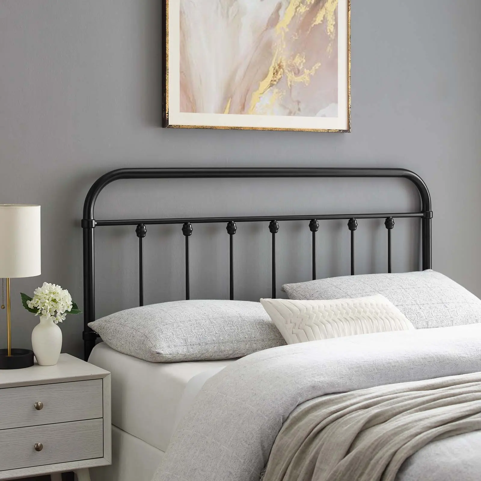 Modway Sage King Metal Headboard - Black, Modern Farmhouse Style, Neutral, Height Adjustable, Rustic Grace Indoor Furniture for Modern Bedroom King Bed