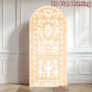 Beige Mexican Papel Picado Arch Backdrop Cover Elastic Double-Sided Spandex Fabric for Fiesta Bridal Shower Birthday Party Decor Party Decorations Banners Photo Backdrops