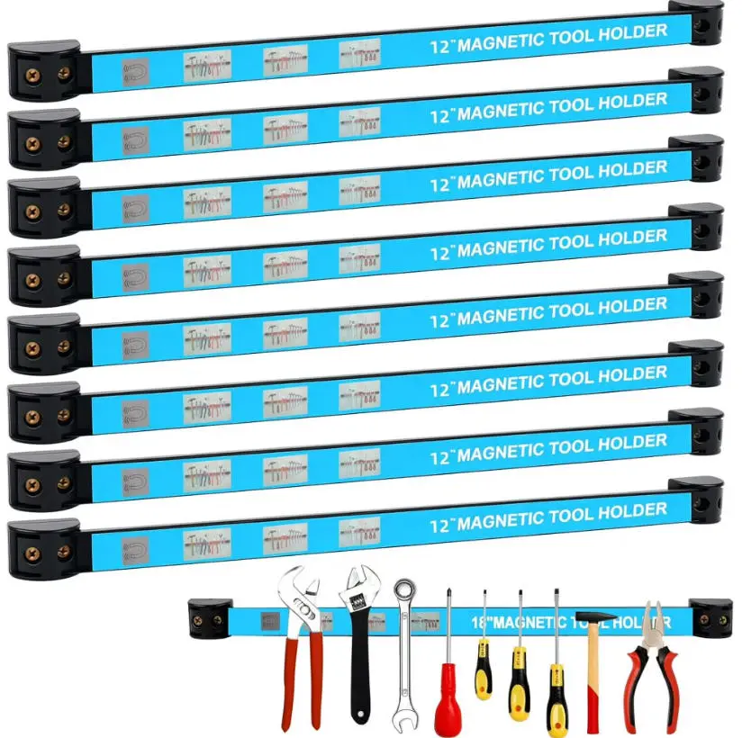 LOVSWAN 8-Pack Heavy Duty Magnetic Tool Holder Strips, 12-Inch Strong Magnet Bar for Garage Tool Organization, Workshop & Home Use