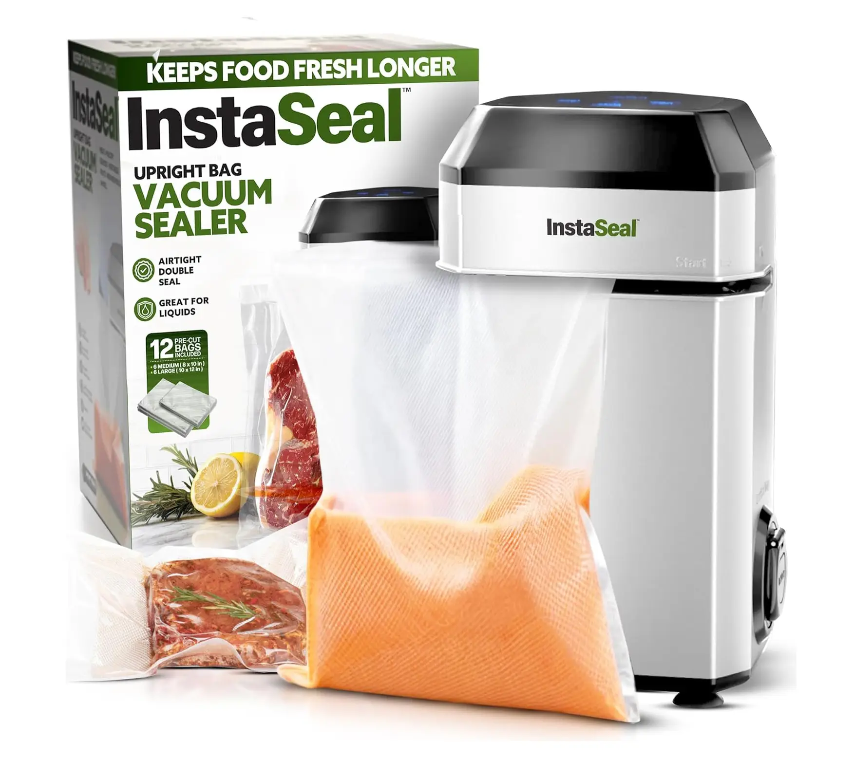 Bell & Howell InstaSeal Upright Bag Vacuum Sealer with 12 Bags Sealing Machine