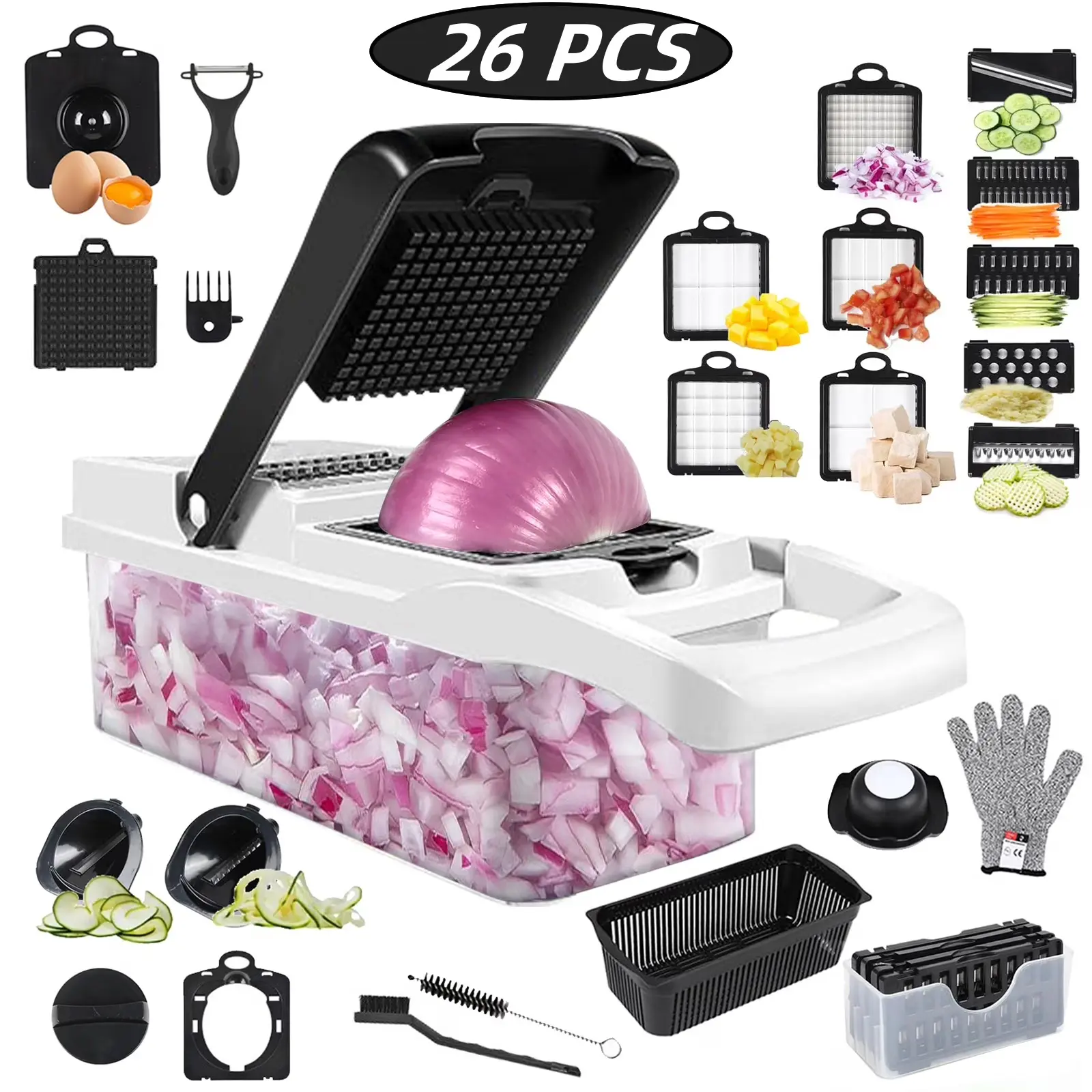 26 in 1 Vegetable Chopper, 3.1LOnion Chopper with Container 12 Blades All-in-One Shredder Dicer Grater for Kitchen Fruits & Vegetables，home kitchen Utensils&Gadgets machine