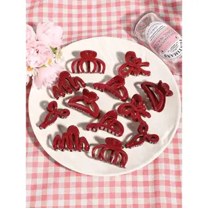 Elegant retro red French style women's hair accessory hair clip, suitable for side half hair clip headwear, suitable for party, Christmas, Halloween style