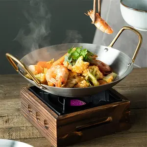 1 pc generic Stainless Steel Wok Nonstick Deep Frying Pan for Stir- Fry Grilling Frying Steaming for Authentic Asian Chinese Food