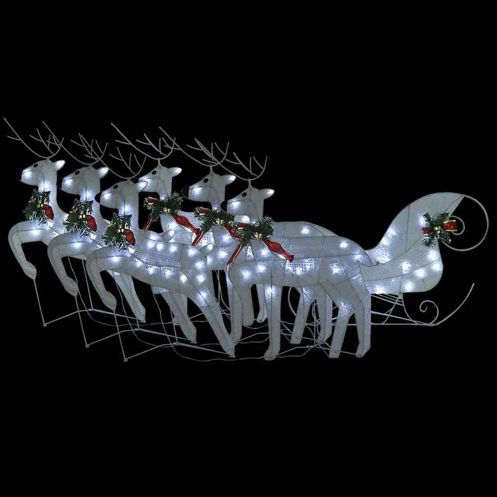 vidaXL Reindeer and Sleigh Christmas Decoration, Xmas Lighted Reindeer with 140 LEDs, Pre-Lit Christmas Lighting for Indoor Outdoor, White 3100432
