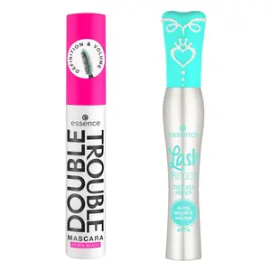 Double Trouble Mascara Extra Black & Lash Princess Mascara Primer Bundle, Curling, Defining, Lengthening and Long Lasting, Vegan and Cruelty Free, Made with Parabens, Oil and Microplastic Particles Volumizing Curling Lengthening Makeup Cosmetic