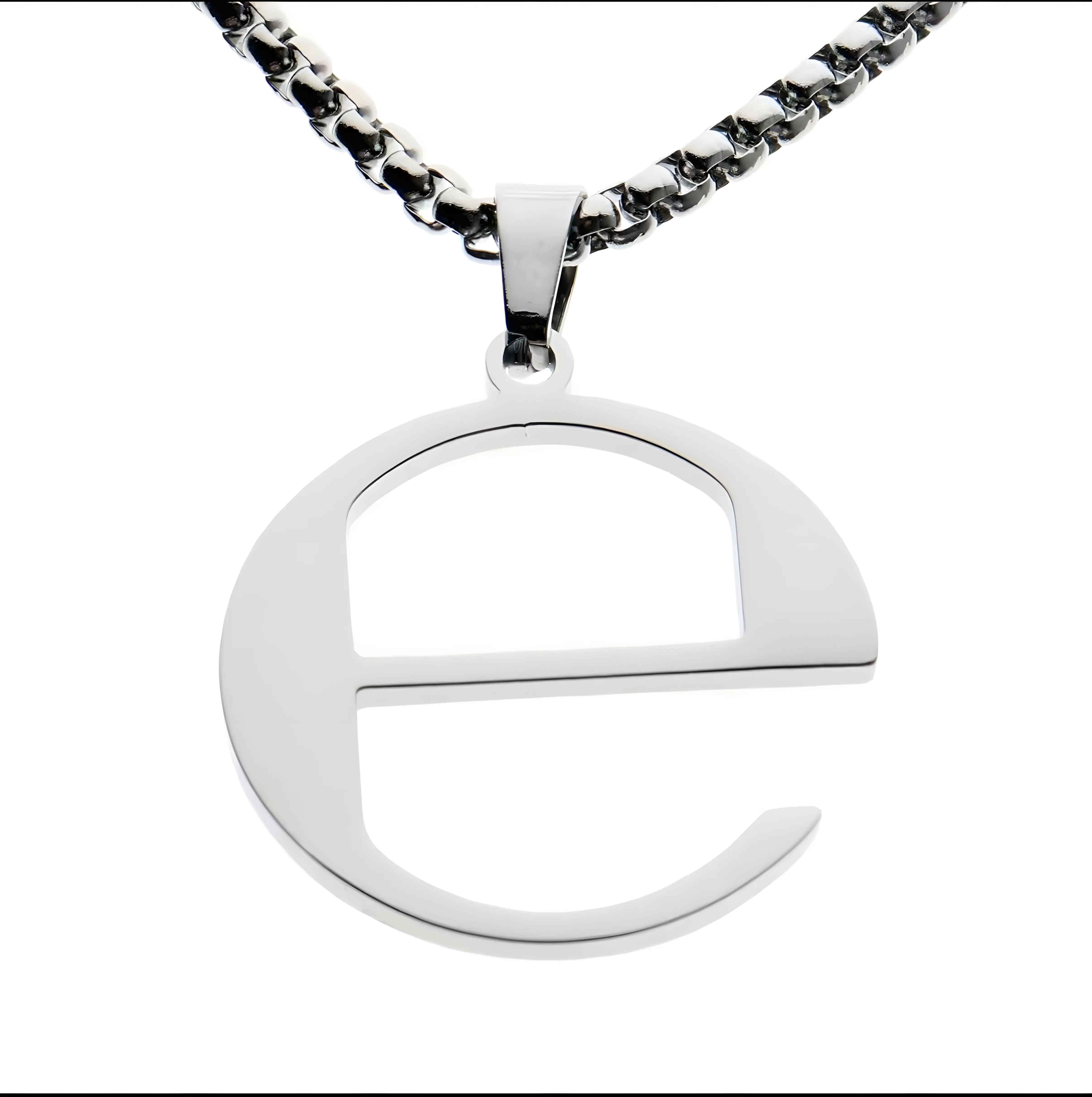 Ecco2k Drain Gang Inspired Lowercase e Initial Necklace, Stainless Steel Cyber Y2K Geometric Pendant, DG Aesthetic Non Tarnish Silver Chain, Grunge Techwear Streetwear Jewelry Gift