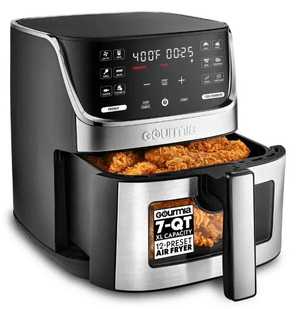 Gourmia 7 QT Digital Air Fryer with Easy View Window, 12-One Touch Presets