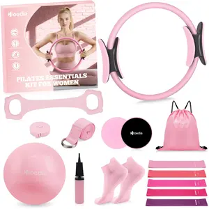 Hoedia 17 PCS Pilates Kit for Women, Pilates Equipment Ring and Ball Set with Resistance Bands, Yoga Strap, Core Sliders, Socks, Bag & Guide for Starter Home Workout Fitness Gym Essentials