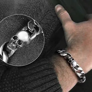 FaithHeart Gothic Skull Cuban Chain Bracelet For Unisex Stainless Steel
