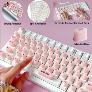 NadyType Keyboard sticker cover for long nails-Typing,Protect long nails,for laptop or desktop keyboard,silicon riser Gift for Women Girls Pastel Color Pink