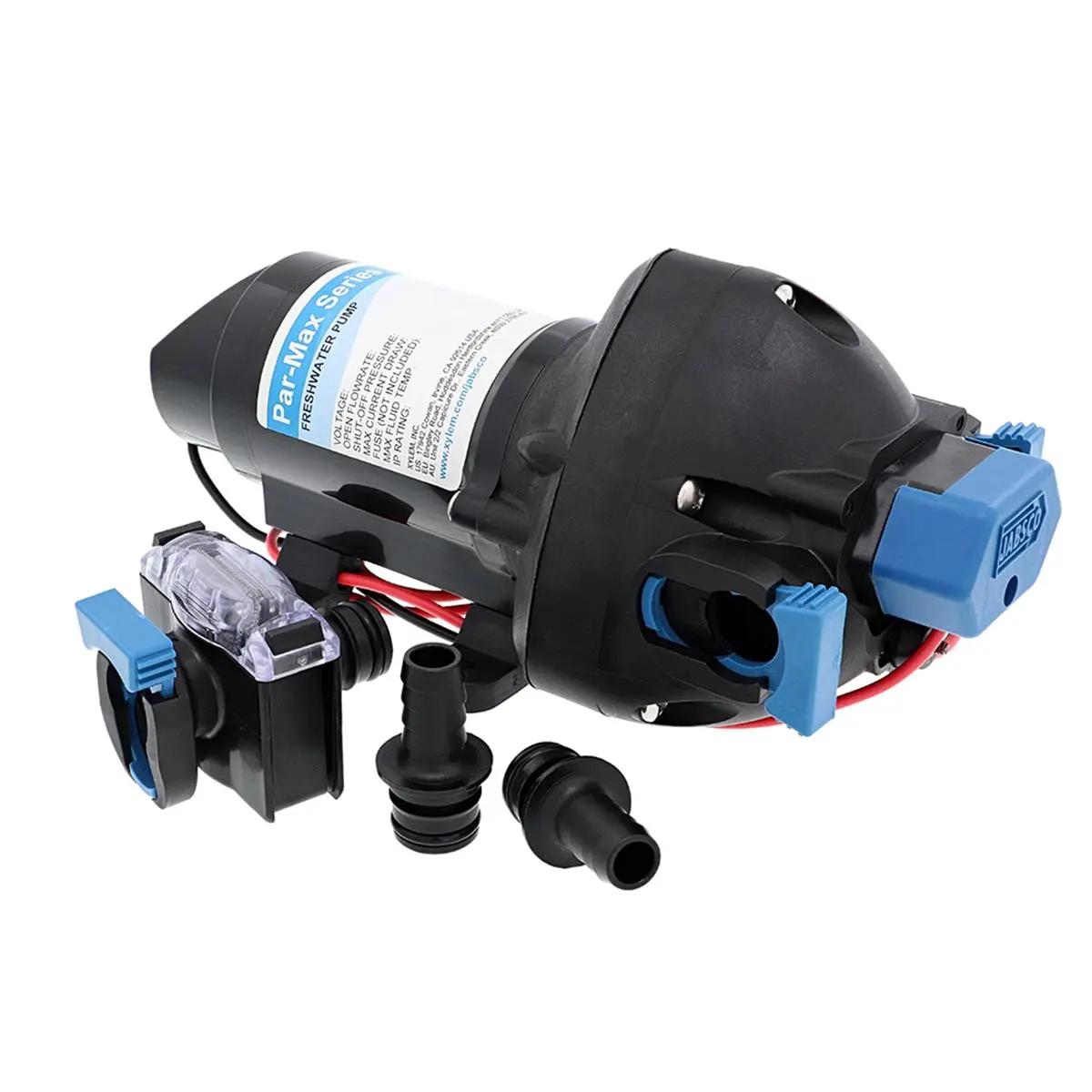 Jabsco Par-Max 2 Heavy Duty Self-Priming Water Pressure Pump - 12V, 2 GPM, 35 PSI, Cast Aluminum and Polypropylene Body with Quick Connect Ports and Integrated Switch