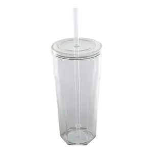 20oz Plastic Tumbler with Screw Top Lid and Straw, Clear