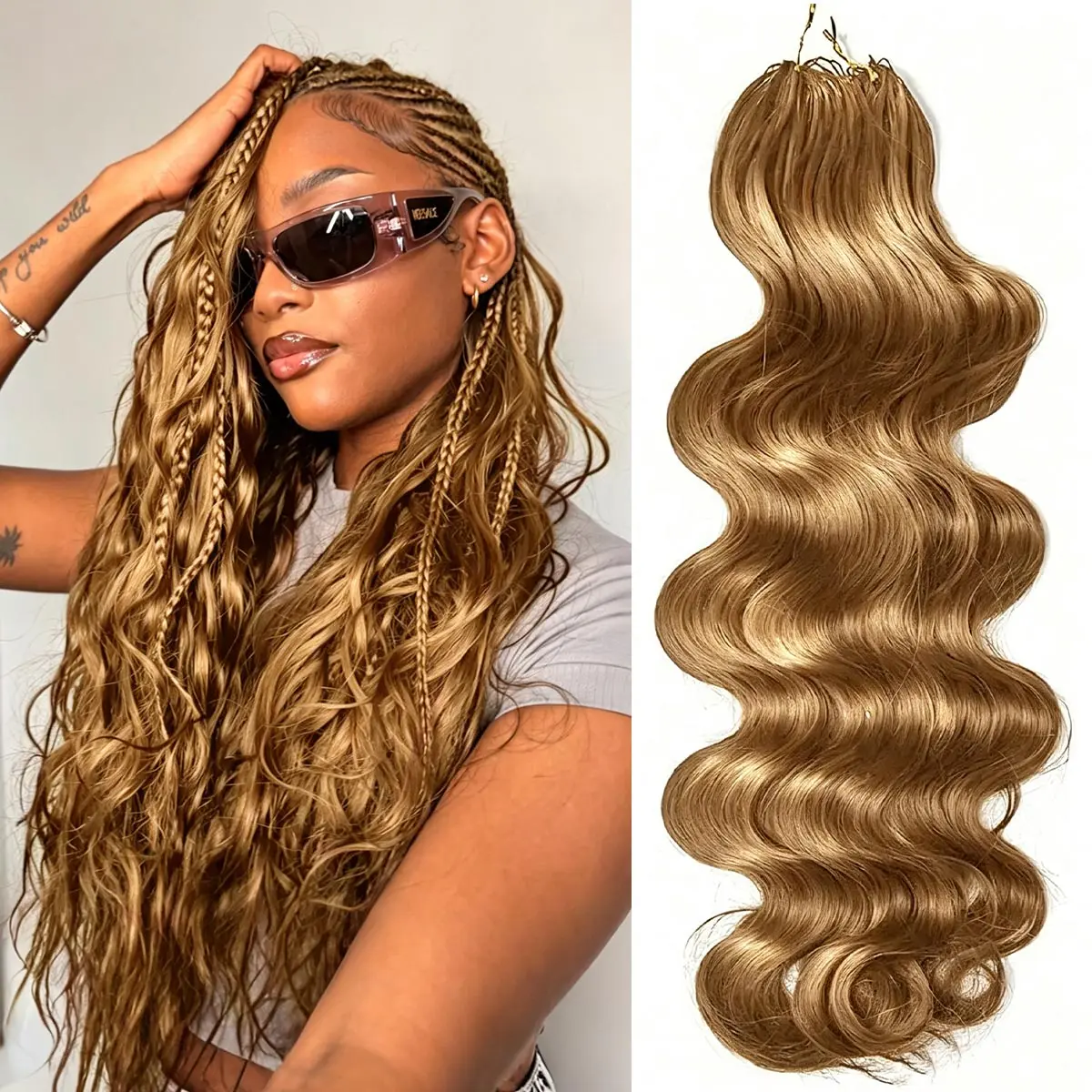 OQ HAIR Crochet Hair for Women Body Wave Feather Crochet Human Hair Extensions #30 Light Auburn Invisible Miracle Knots Boho Crochet Bundles