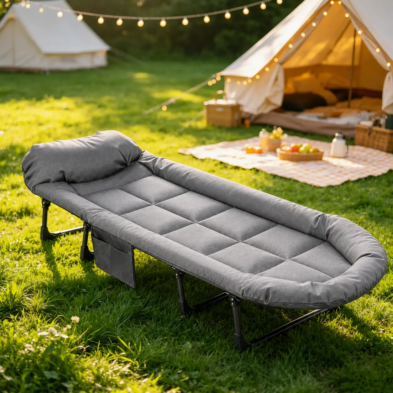Camping Cot for Adults, 6 Angle Adjustable Folding Camping Bed with Mattress, Foldable Camping Bed for Camp, Office, Outdoor, Lightweight Camping Cot Supports 500 lbs,78.74*23.62*11.81inch Portable Picnic Chair Campchair