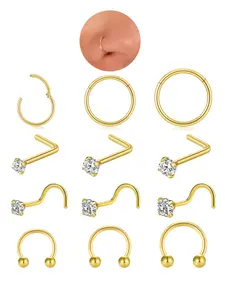 Nose Rings Studs for Women Men Hypoallergenic Gold Silver 316L Stainless Steel Hoops Septum Horseshoe L Shape Corkscrew Nose Studs Body Piercing Jewelry Tragus Conch 20G 18G 16G