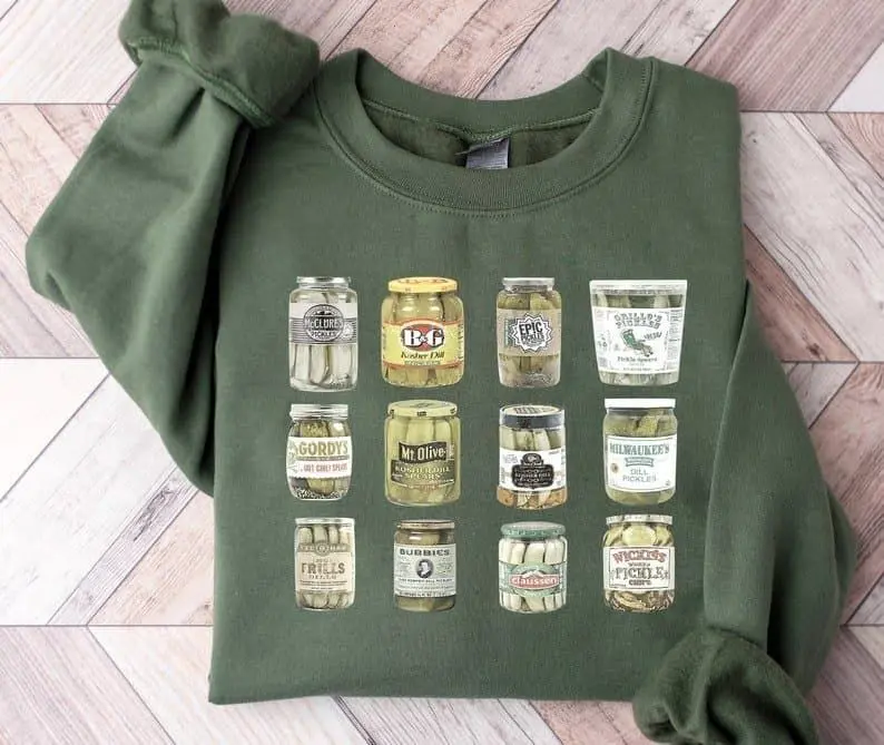 Vintage Canned Pickles Sweatshirt, Canning Season Sweatshirt, Pickle Lovers Sweater, Homemade Pickles Sweater,Pickle Jar Crewneck Sweatshirt Womenswear Hoodie