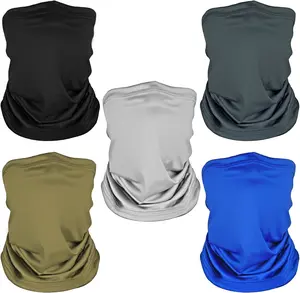 5 Pack Neck Gaiter Face Cover for UV Sun Protection, Dustproof Breathable Cooling Gator for Men Women Outdoor Sports MOWPOG