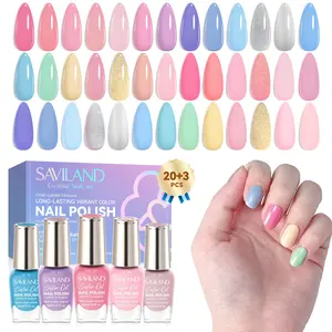 SAVILAND 20Color Pastel Nail Polish Set 5ml Regular Nail Polish Kit Spring Summer Fingernail Polish Bulk Nail Supplies with Base Glossy Matte Top Coat Nail Art Women Gift Home DIY
