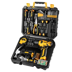 DEKO 126 Piece Power Tool Combo Kits with 8V Cordless Drill, 10MM 3/8'' Keyless Chuck, Rechargeable Lightweight Drill with LED light, All in One DIY Hand Tool Kits for Garden Office House Repair