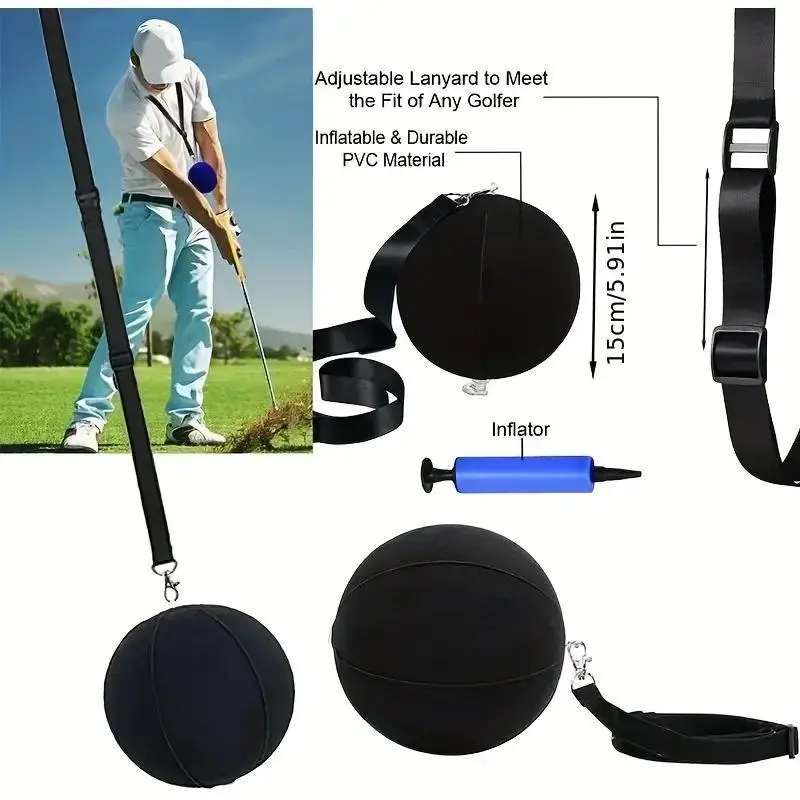 Golf Swing Trainer 3-Piece Set - Durable & Portable Design for Adults, All Skill Levels, Traveling & Driving Range - Arm Band, Impact Ball, Posture Aid (Black-Black-Yellow)
