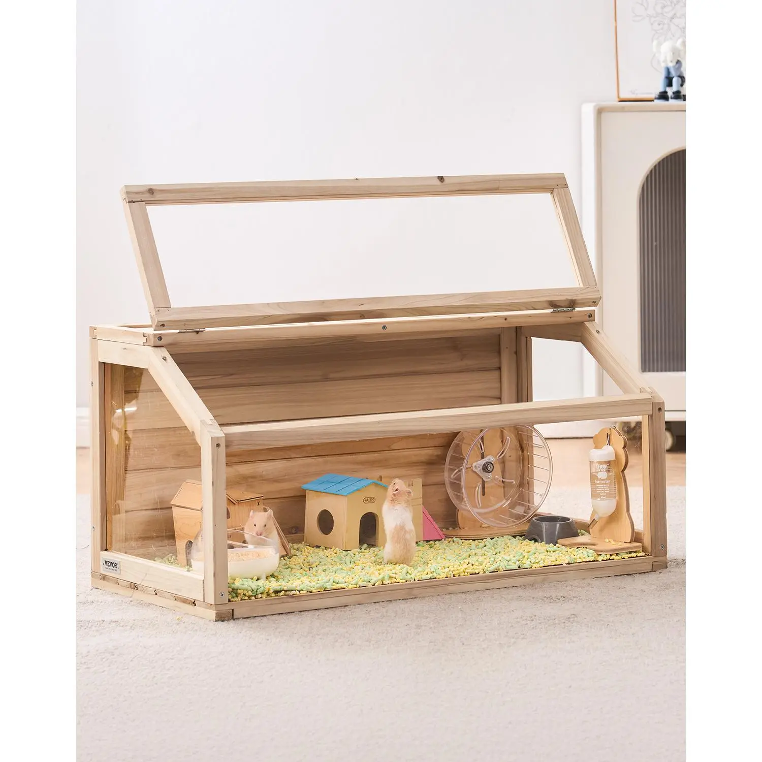 Christmas present Wooden Hamster Cage Habitat 32 in Clear Mice Rodents Small Animals Cage