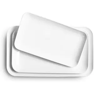 Large Serving Platter Set 16/14/12inch Large Serving Tray - Rectangular White Serving Trays for Party, Sushi, Oven Safe Dinnerware Set of 3, White