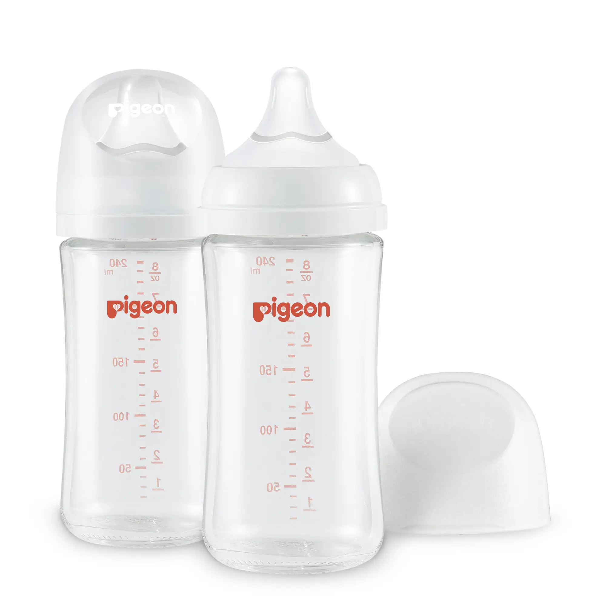 (Pack of 2)Pigeon Glass Nursing Baby Bottle Wide Neck, Anti-Colic, Streamlined Body, Natural Feel, Easy to Clean, Heat-Resistant, 8.1 oz, Includes 2pc