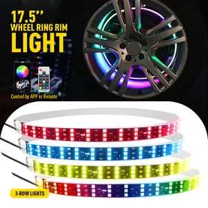 AUXITO 17.5" RGB & Chasing Three Flow Row LED Wheel Ring Rim Lights For Truck Car set