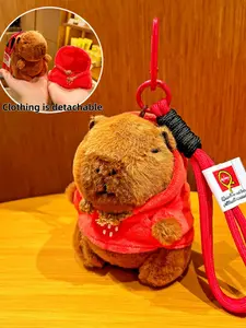 Capybara Plush Keychain with Detachable Hoodie Outfit Ultra Soft Fluffy Capybara Pendant with Braided Wrist Lanyard Backpack Bag Charm Gift for Capybara Lovers Teens Adults