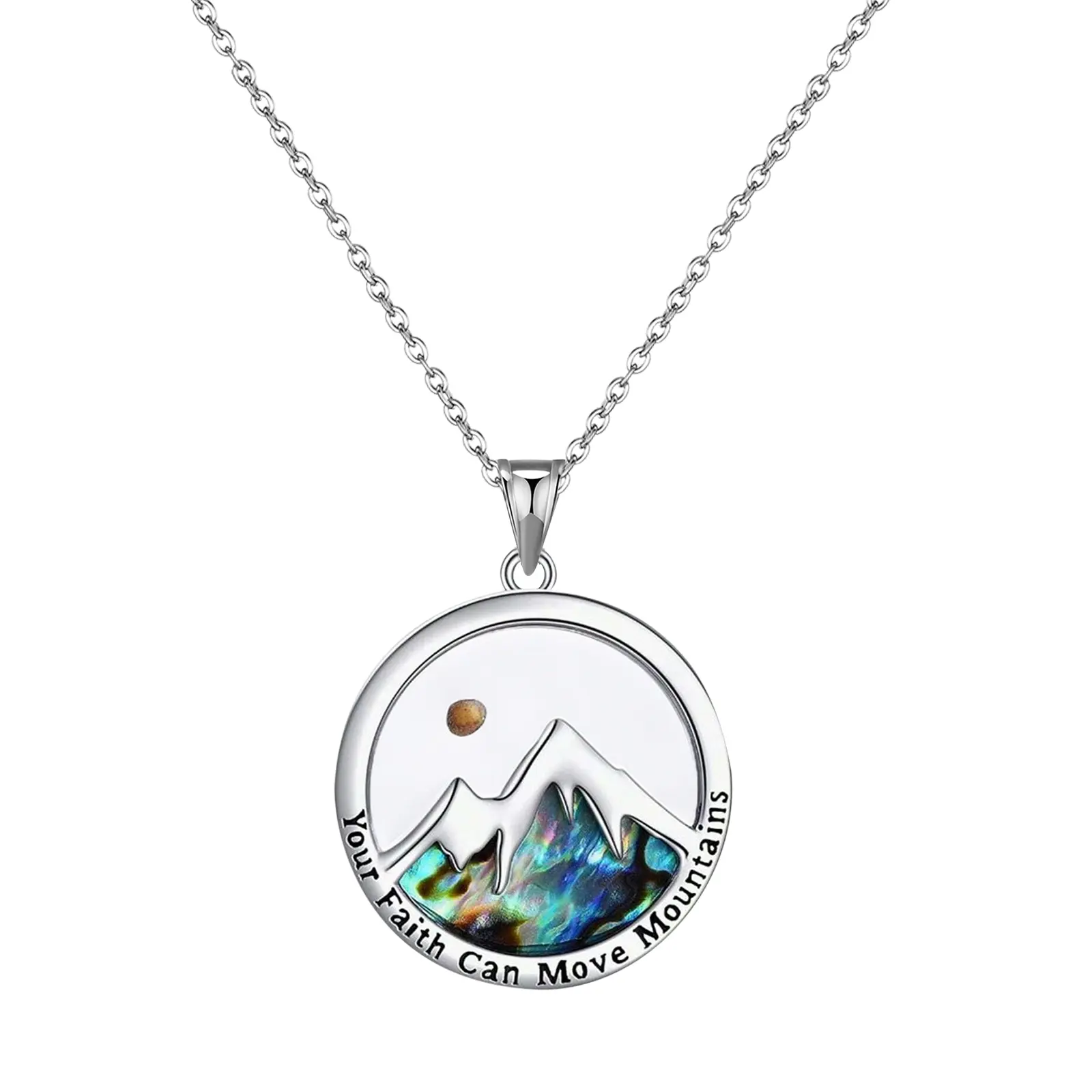 Mustard Seed Mountain Necklace for Women, Minimalist Stainless Steel Pendant with Abalone Shell, Christian Faith Jewelry, Meaningful Gift, Jewelry Gift, Meaningful Gifts