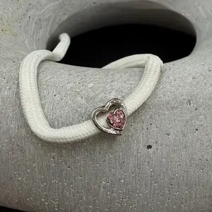 Pink Crystal Heart Shoelace Charm, Stylish Accessory for Sneakers, Casual Shoes