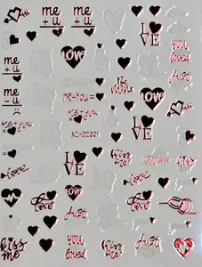 Valentine's Day Red & White Love Heart & Cupid Self-adhesive Nail stickers Metallic Red
