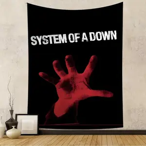 System of a Down Aesthetic Wall Hanging Tapestry with Red Hand Design on Black Background Decor Decorative