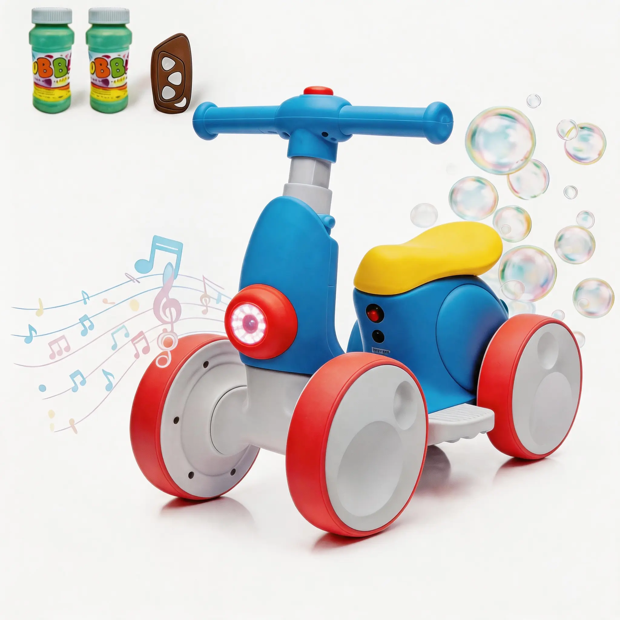 IHUESHO 6V Electric Bubble Car / Bubble Bike Ride-On, 4-in-1 Balance Toy with Remote Control, Pedal Mode & Automatic Bubble Blower Ride On Car, Ideal Christmas Gift for Toddlers Age 1-3