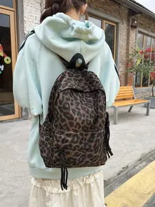 2026 New American Vintage Leopard Print Backpack, Trendy Casual Commuter Bag for Women, Versatile Student Bookbag, All Seasons, Backpacks Women
