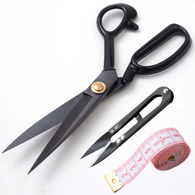 9-in Metal High Carbon Steel Fabric Scissors with Bent Handle & Chamfered Tip, Heavy-Duty Industrial Shears for Leather Working & Sewing, Ergonomic All Purpose Use Tool for Dressmakers