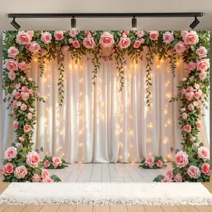 Flower Pattern Wedding Backdrop, Wedding Arched Backdrop, Romantic Wedding Party Decoration, Photo Props Background Cloth, Indoor & Outdoor Garden Decoration Supplies, Banners