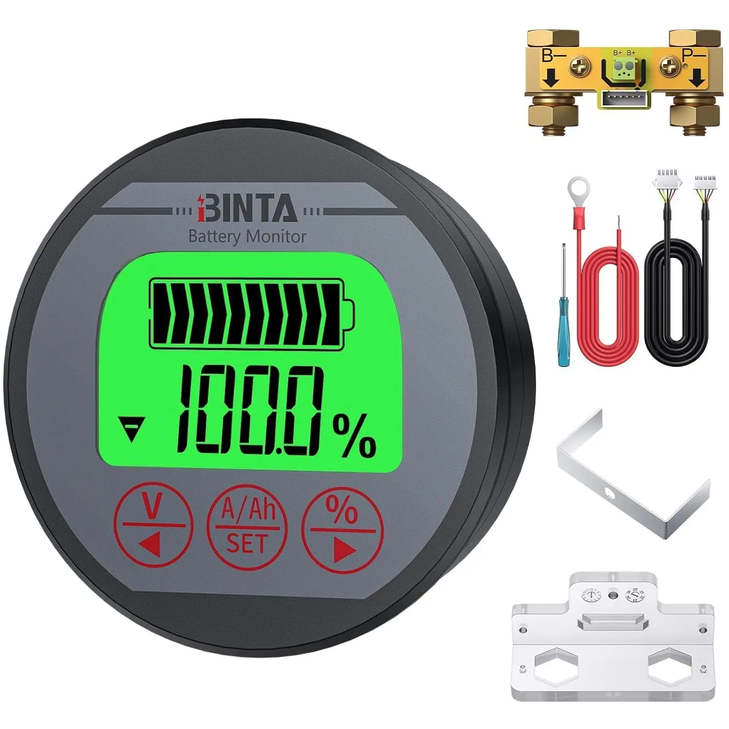 BINTA Battery Monitor with Shunt 8-120V 0-500A Voltmeter Ammeter, Voltage Current Meter, Backlight Waterproof Battery Monitor for Auto Car Motor RV Motorhome Golf Cart Trucks Boat Solar Panel