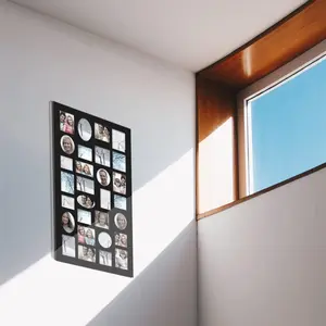 Adeco  Decorative Black Wood Wall Hanging Collage Picture Photo Frame, 29 Openings, Various Sizes between 3.25x2.75" and 4.5x4"; Square Wooden