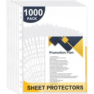 Sheet Protectors,  1000 Pack Heavy Duty Clear Plastic Page Protectors Sheet Reinforced 11-Hole Fit for 3 Ring Binder Fits Standard 8.5 x 11 Paper, 9.25 x 11.25 Top , Acid Free