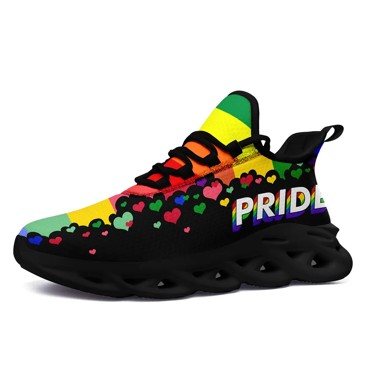 Unisex Pride Rainbow Heart Sneakers - Cushioned EVA Sole Low-Top Shoes, Breathable Casual Footwear for Pride Events & Daily Wear