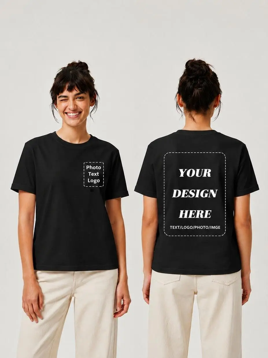 Carpesun Unisex Custom tshirts for Men Women, Double Print Personalized Cotton Tee, Design Your Own with Photo Text Logo, Customized Gift for Wedding Company Holiday, Multiple Solid Colors Short Sleeve Custom Tees vintage