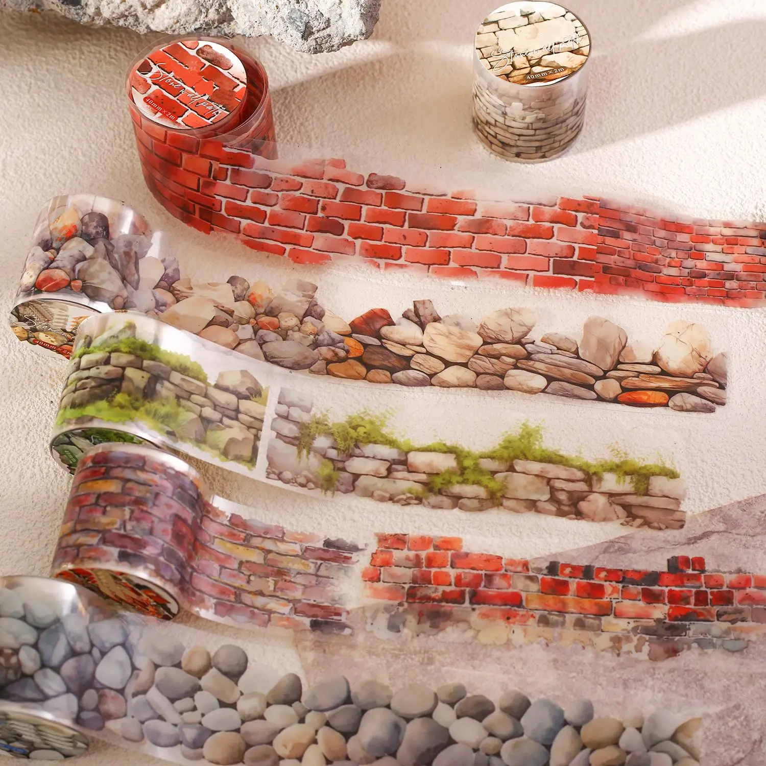 Stone Wall Pattern Washi Tape, 1 Roll Self Adhesive Decorative Tape, DIY Decorative Sticker for Scrapbooking, Journaling, Gift Wrapping
