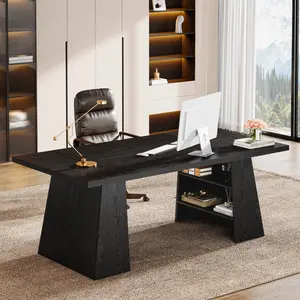 Tribesigns Executive Desk | Modern 63-Inch Office Computer Desk with Double Pedestal & Storage for Home Office Tiltable Tabletop Stable Tabletop