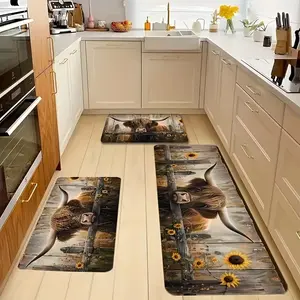 Highland cow sunflower pattern design non-slip floor mat, Decorative rug, soft and comfortable. 12mm thickened material. Suitable for bathrooms, kitchens, offices. Machine washable rug