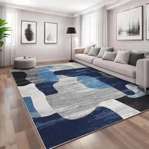GARVEE Modern Abstract Area Rug 5x7, Washable and Stain Resistant, Low Pile with Non-Slip Backing, Ideal for Living Room, Bedroom, Dining Room, Office, Blue